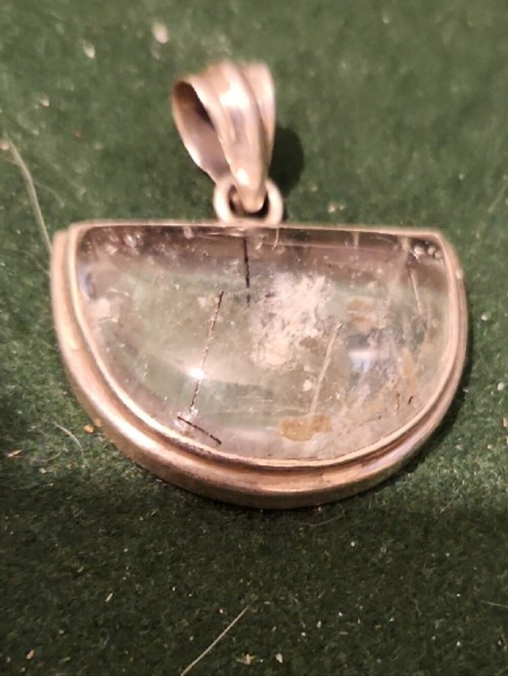 Rutilated Quartz Half-Moon Pendant with Various Inclusions in Sterling Setting - Picture 6 of 7